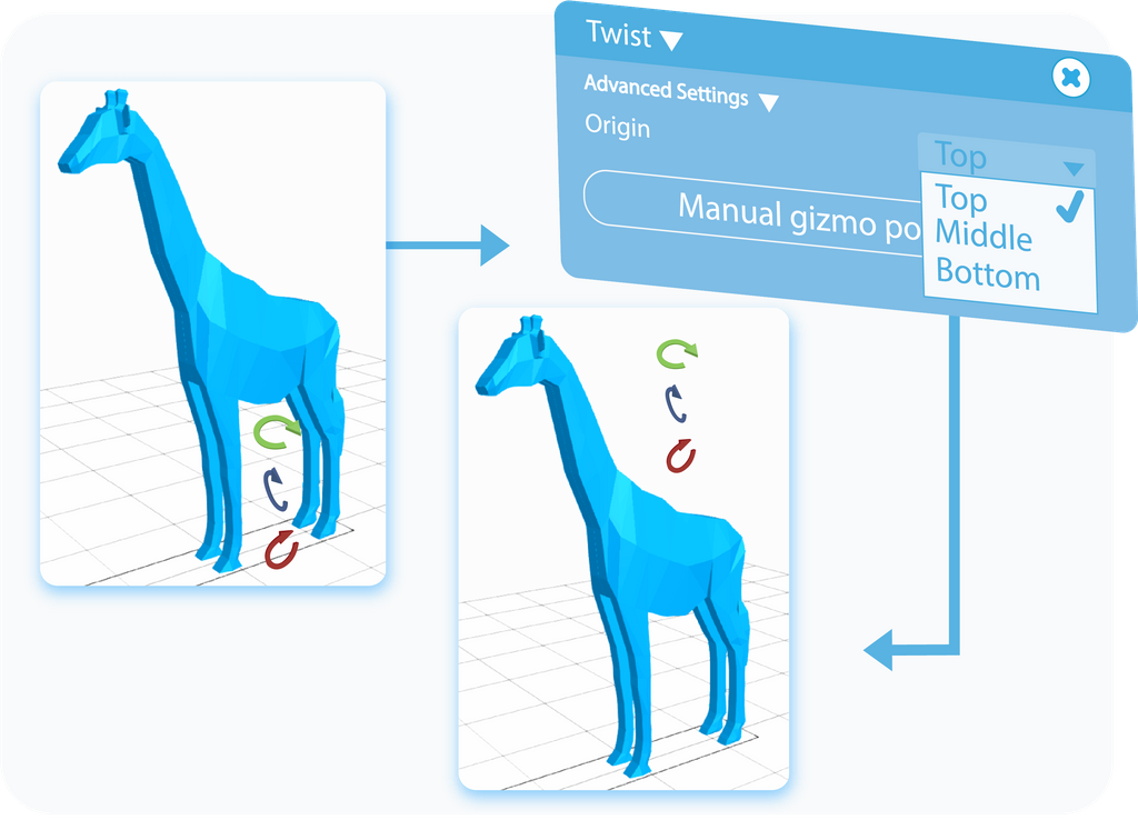 Custmize the point of Origin of the Twist by selecting options from the drop-down list